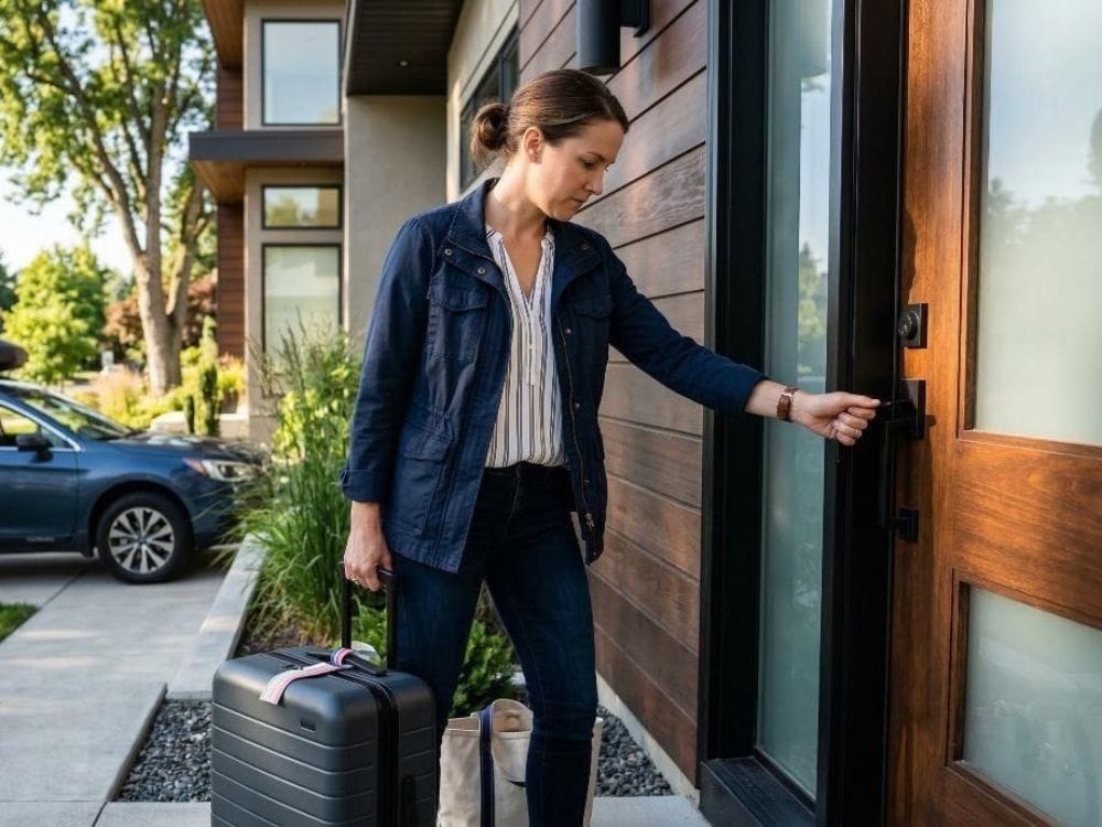 Homeowners completing a vacation home security checklist
