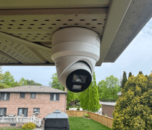 Outdoor security camera installed on a residential home exterior in Markham, Ontario