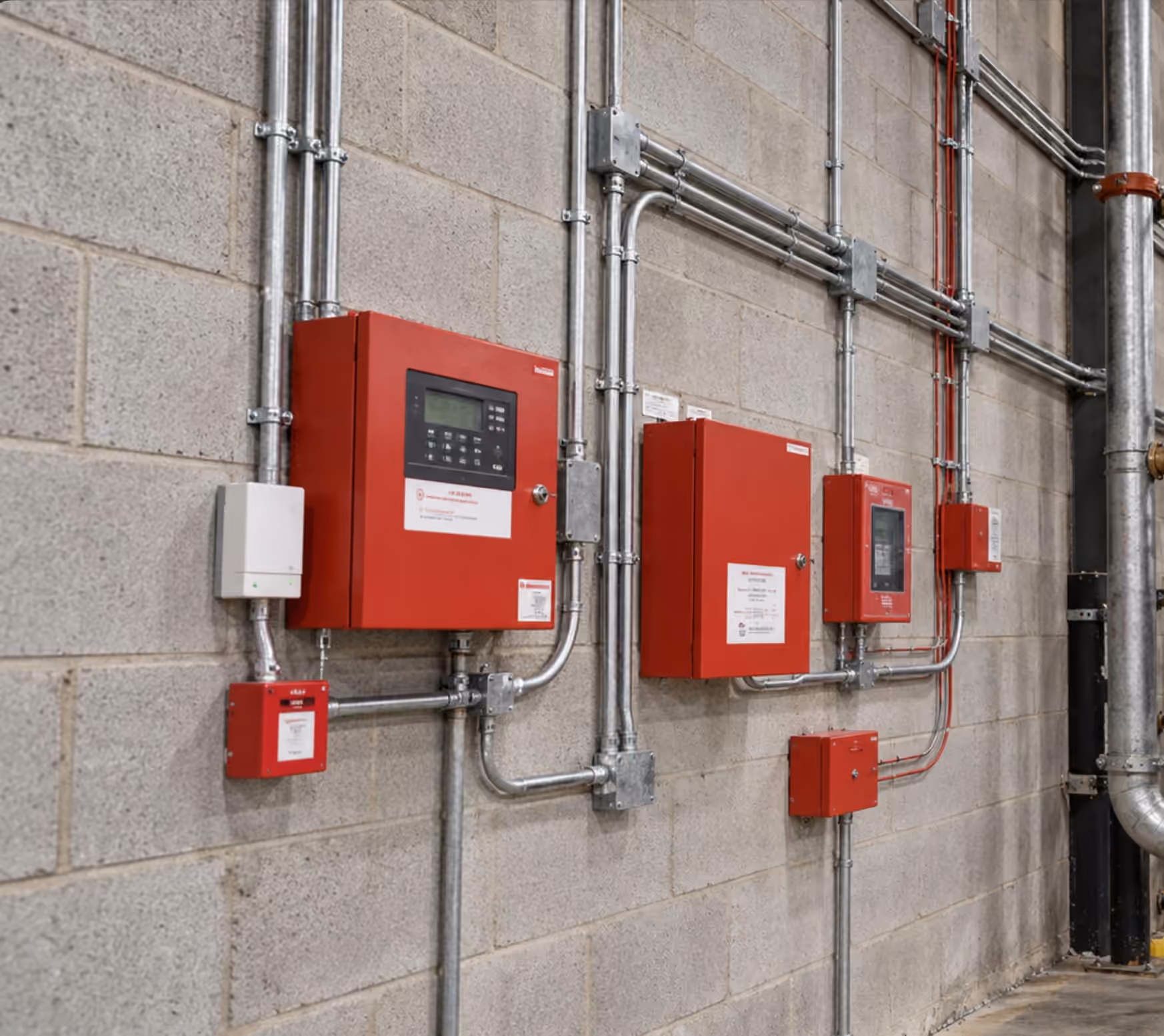 Fire alarm panels in a commercial building