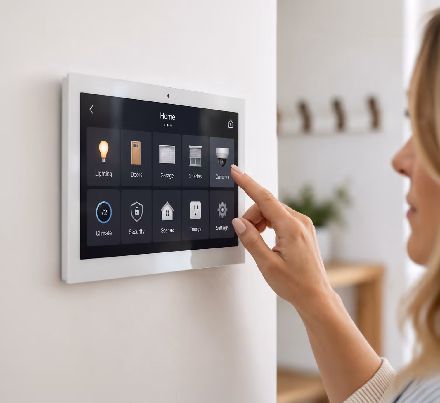 Touchscreen controls for smart home lighting, access, climate, and security