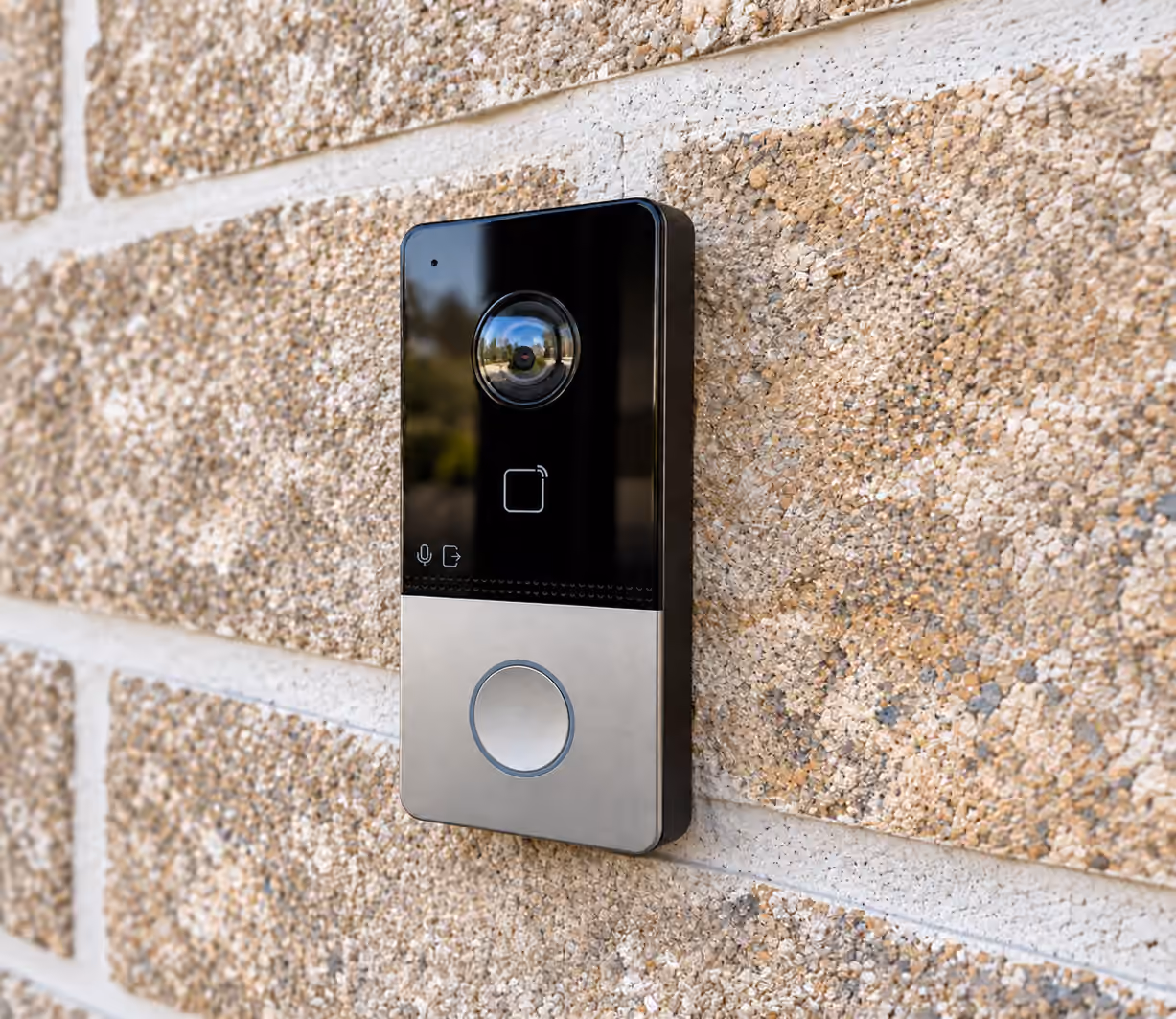 Video doorbell mounted beside a home entrance